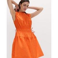 M&S Pure Cotton Tie Detail Mini Waisted Dress Orange