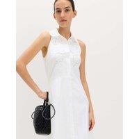 M&S Linen Rich Broderie Midi Shirt Dress Ivory