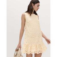 M&S Broderie Cutwork Detail Mini Shift Dress Pale Yellow