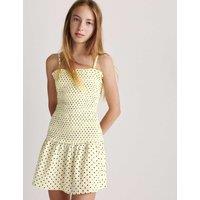 M&S Pure Cotton Spot Print Shirred Dress (6-16 Yrs) Pale Yellow
