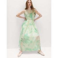 M&S Floral Tie Detail Midi Tiered Dress Green Mix