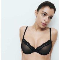 M&S Jasmine Lace Sheer Wired Demi Cup Bra (A-E) Black