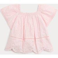M&S Pure Cotton Shell Broderie Top (2-8 Years) Pale Pink