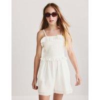 M&S Pure Cotton Frilled Shirred Playsuit (6-16 Yrs) Ivory