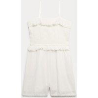 M&S Pure Cotton Frilled Shirred Playsuit (6-16 Yrs) Ivory