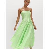 M&S Square Neck Panel Detail Strappy Midi Skater Dress Soft Green