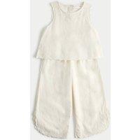M&S 2 Piece Linen Blend Embroidered Outfit (2-10 Yrs) Ivory