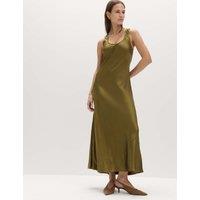 M&S Satin Scoop Neck Midaxi Slip Dress Sage