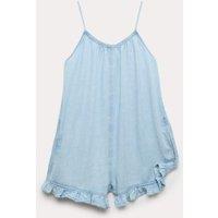 M&S Pure Cotton Ruffle Hem Print Playsuit (6-16 Yrs) Denim