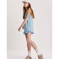 M&S Pure Cotton Ruffle Hem Print Playsuit (6-16 Yrs) Denim