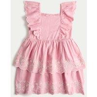 M&S Linen Rich Floral Embroidered Frill Dress (2-10 Yrs) Antique Rose