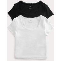 M&S 2 Pack Cotton Rich Lace Trim Baby T-Shirts (6-16 Yrs) Black Mix
