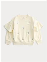 Cotton Rich Cross Stitch Frill Sweatshirt (2-8 Yrs)