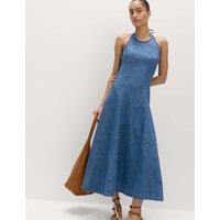 M&S Denim Halter Neck Midi Column Dress Indigo