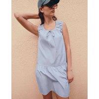 M&S Pure Cotton Tie Detail Mini Tiered Dress Pale Blue