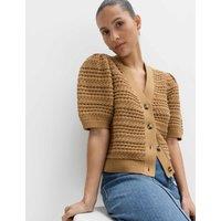M&S Pure Cotton Puff Sleeve Cropped Cardigan Butterscotch