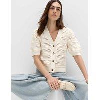 M&S Pure Cotton Puff Sleeve Cropped Cardigan Ivory