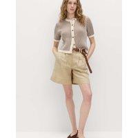 M&S Pure Linen High Waisted Shorts Sandstone