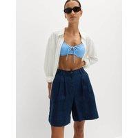 M&S Pure Linen High Waisted Shorts Navy