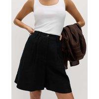 M&S Pure Linen High Waisted Shorts Black