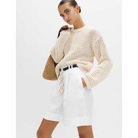 M&S Pure Linen High Waisted Shorts White