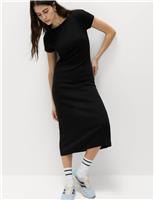 M&S Cotton Rich Ribbed Midi Column Dress Black