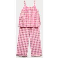 M&S Cotton Rich Gingham Vest & Trouser Outfit (6-16 Yrs) Soft Magenta