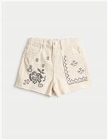Pure Cotton Denim Embroidered Shorts (2-10 Yrs)