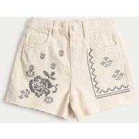 M&S Pure Cotton Denim Embroidered Shorts (2-10 Yrs) Ivory