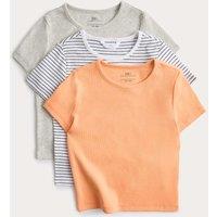 M&S 3pk Cotton Rich Fitted Crop T-Shirt (6-16 Yrs) Orange Mix
