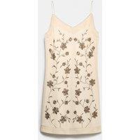 M&S Pure Cotton Embellished V-Neck Mini Cami Dress Soft White