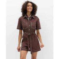 M&S Pure Cotton Button Front Playsuit Brown