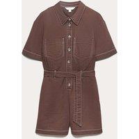 M&S Pure Cotton Button Front Playsuit Brown