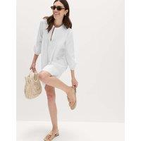 M&S Pure Cotton Pintuck Mini Relaxed Dress White