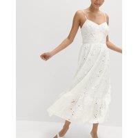 M&S Pure Cotton Broderie Midaxi Cami Dress Soft White