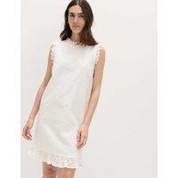 M&S Pure Cotton Broderie Mini Shift Dress Soft White