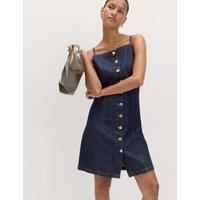 M&S Denim Button Through Strappy Mini Shift Dress Denim