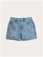 Pure Cotton Denim Embroidered Shorts (2-10 Yrs)