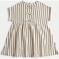 M&S Pure Cotton Striped Bow Dress (2-8 Yrs) Light Cream