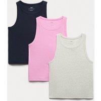 M&S 3 Pack Cotton Rich Vests (6-16 Yrs) Magenta Mix