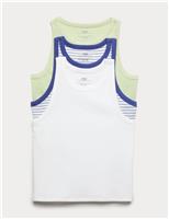 M&S 3 Pack Cotton Rich Vests (6-16 Yrs) Blue Mix