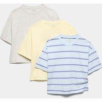 M&S 3 Pack Pure Cotton Boxy T-Shirts (6-16 Yrs) Ivory Mix