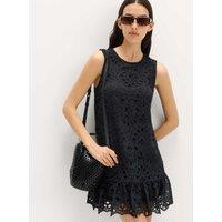 M&S Broderie Cutwork Detail Mini Shift Dress Black