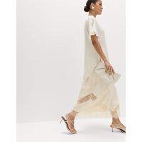 M&S Satin Lace Insert Midaxi Slip Skirt Ivory