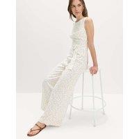 M&S Linen Blend Printed Belted Jumpsuit Ivory Mix