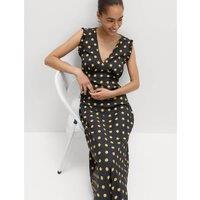 M&S V-Neck Frill Sleeve Midi Tea Dress Black Mix