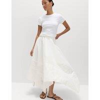 M&S Pure Cotton Cutwork Detail Midaxi Skirt Ivory