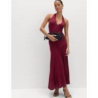 M&S Jersey Halter Neck Midaxi Column Dress Wine