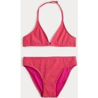 M&S 2 Piece Gingham Halterneck Bikini (6-16 Yrs) Pink Mix