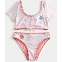 M&S 2 Piece Shell Patch Cap Sleeve Bikini (6-16 Yrs) Pink